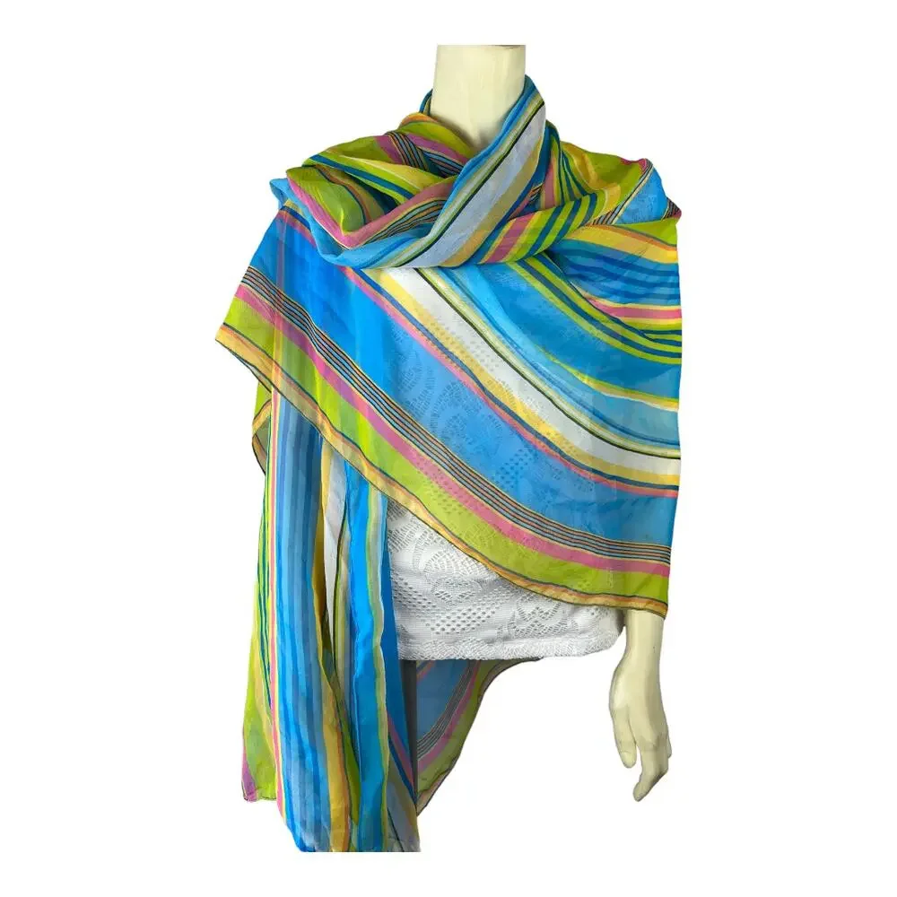 Palm Court Rainbow Pastel Shawl Scarf Wrap Sheer Made in India